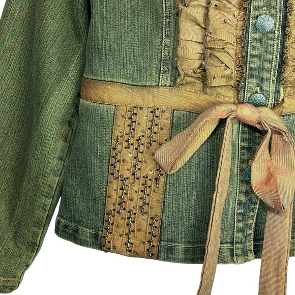 Vintage Joy London Denim Ruffled Beaded Jean Jacket Large Extra Large - Picture 8 of 15